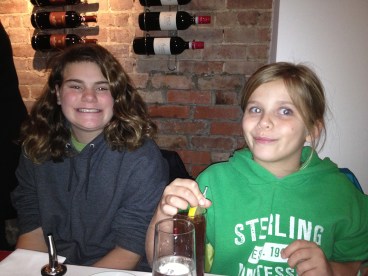 Sophia and Annika enjoying dinner at Maria Pia