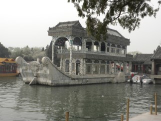 A marble "boat" that is not really a boat at all but a place for parties