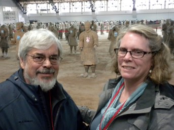 With terra cotta soldiers that are being reconstructed 