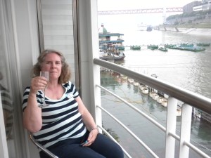 Robin relaxing on the veranda of our stateroom