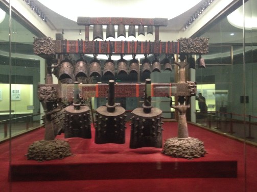 Some of the fifth-century instruments at the museum in Wuhan