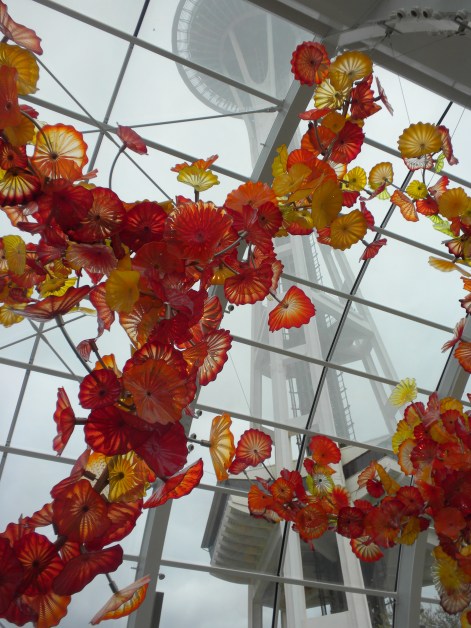 Chihuly glass with the Space Needle looming in the background