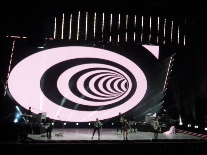 The Dixie Chicks performing in front of a giant screen at the White River Amphitheater in Auburn, Wash.