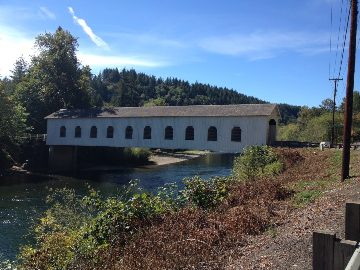Side view of the Goodpasture Bridge