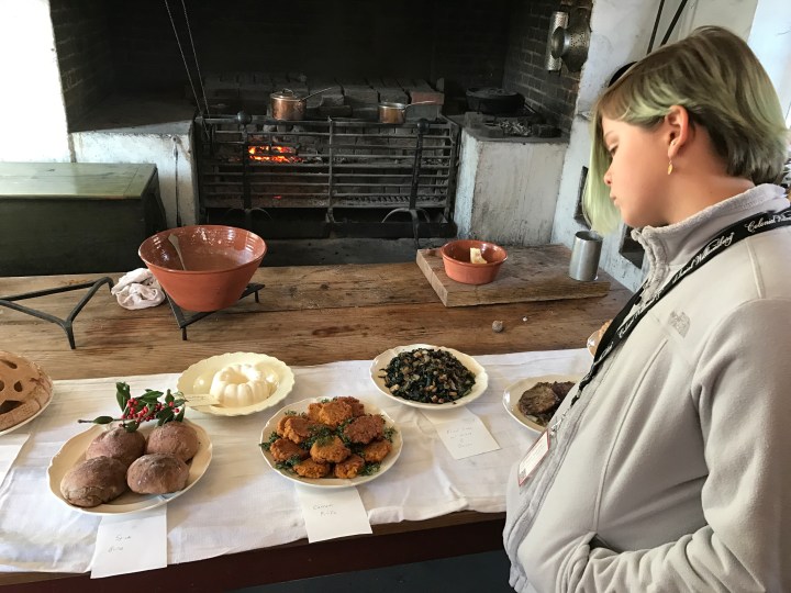 Annika checking out the food in the palace kitchen.