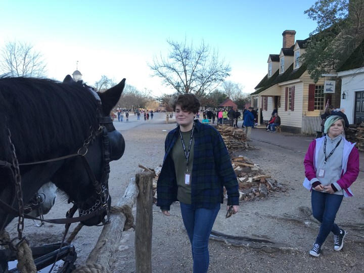Sophia and Annika meeting one of the carriage horses