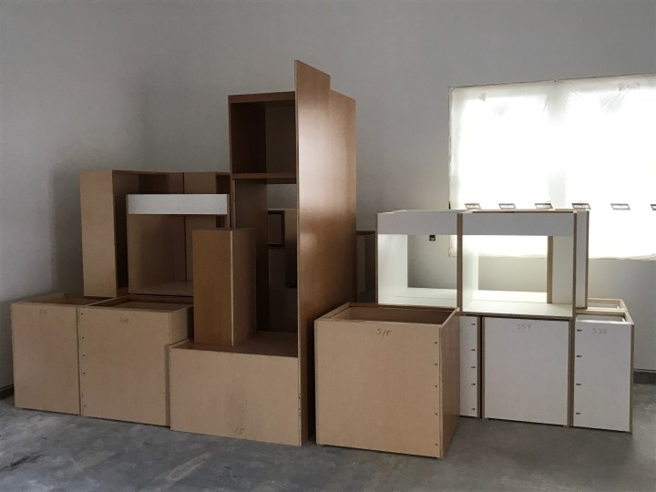 Cabinets in the garage, awaiting installation