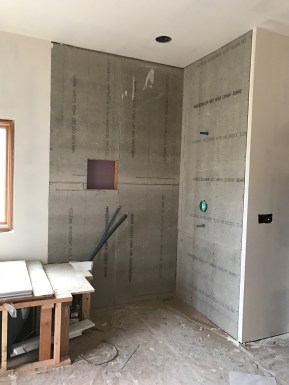 Cement wallboard in the master-bath shower
