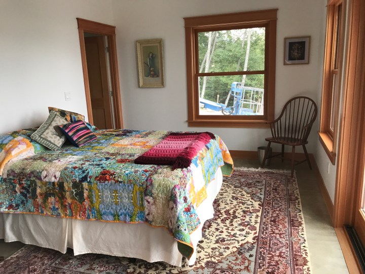 The front guest bedroom awaits its first occupant with a touch of Bohemia.