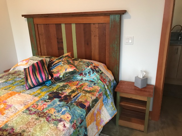 Headboard and bedside tables in the front guest room, courtesy of Robin's brother, Mark.