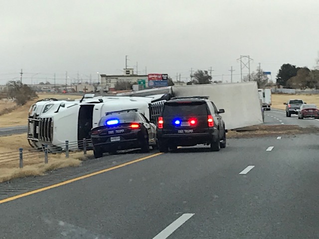 A jacknifed semi on I-40 somewhere in Oklahoma